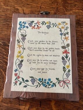 Vintage Retro Mid-Century Grandmacore Pine Plaque Birthday Poem